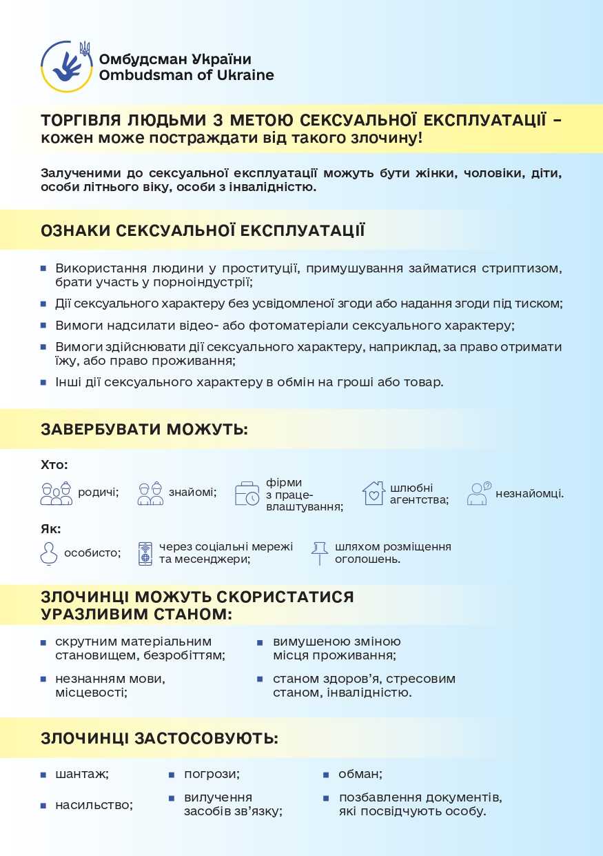 Торгівля людьми з метою сексуальної експлуатації – кожен може постраждати від такого злочину